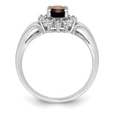 Sterling Silver Rhodium Diam. & Smoky Quartz Ring
